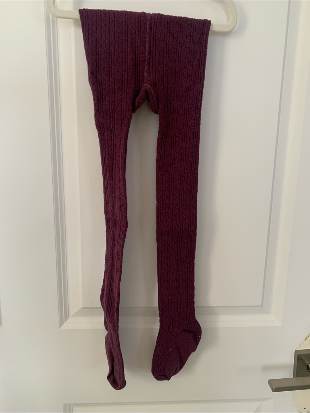 Girls Cable Knit Full Foot Tights in Plum